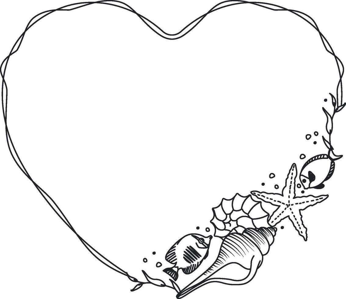 Heart-Shaped Seashell Frame vector