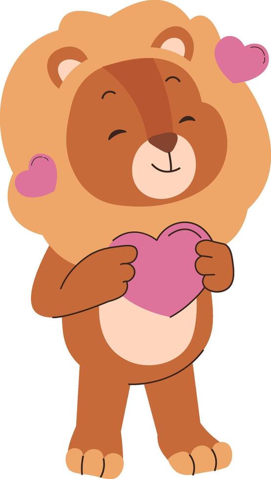Cute Lion Holding Heart vector
