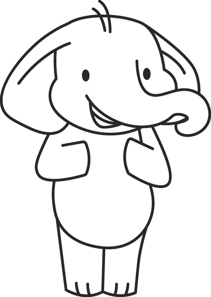 Smiling Cartoon Elephant Outline vector