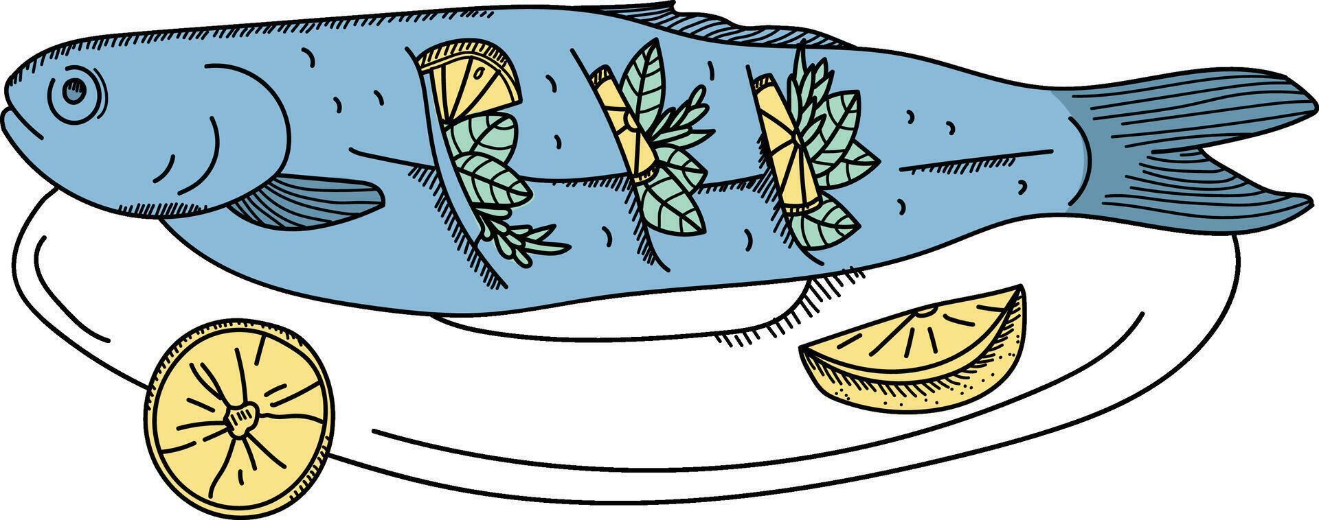 Fish with Lemon and Herbs Food vector