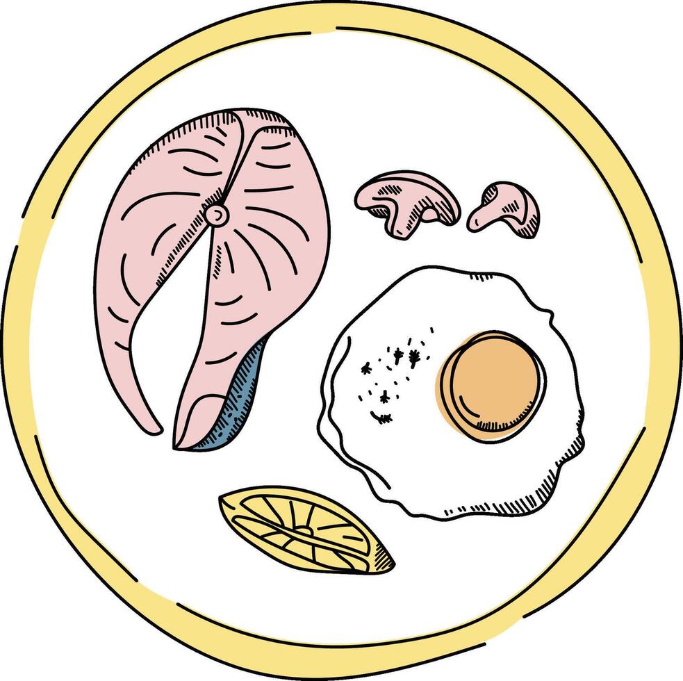 Breakfast Plate with Fish Sketch vector