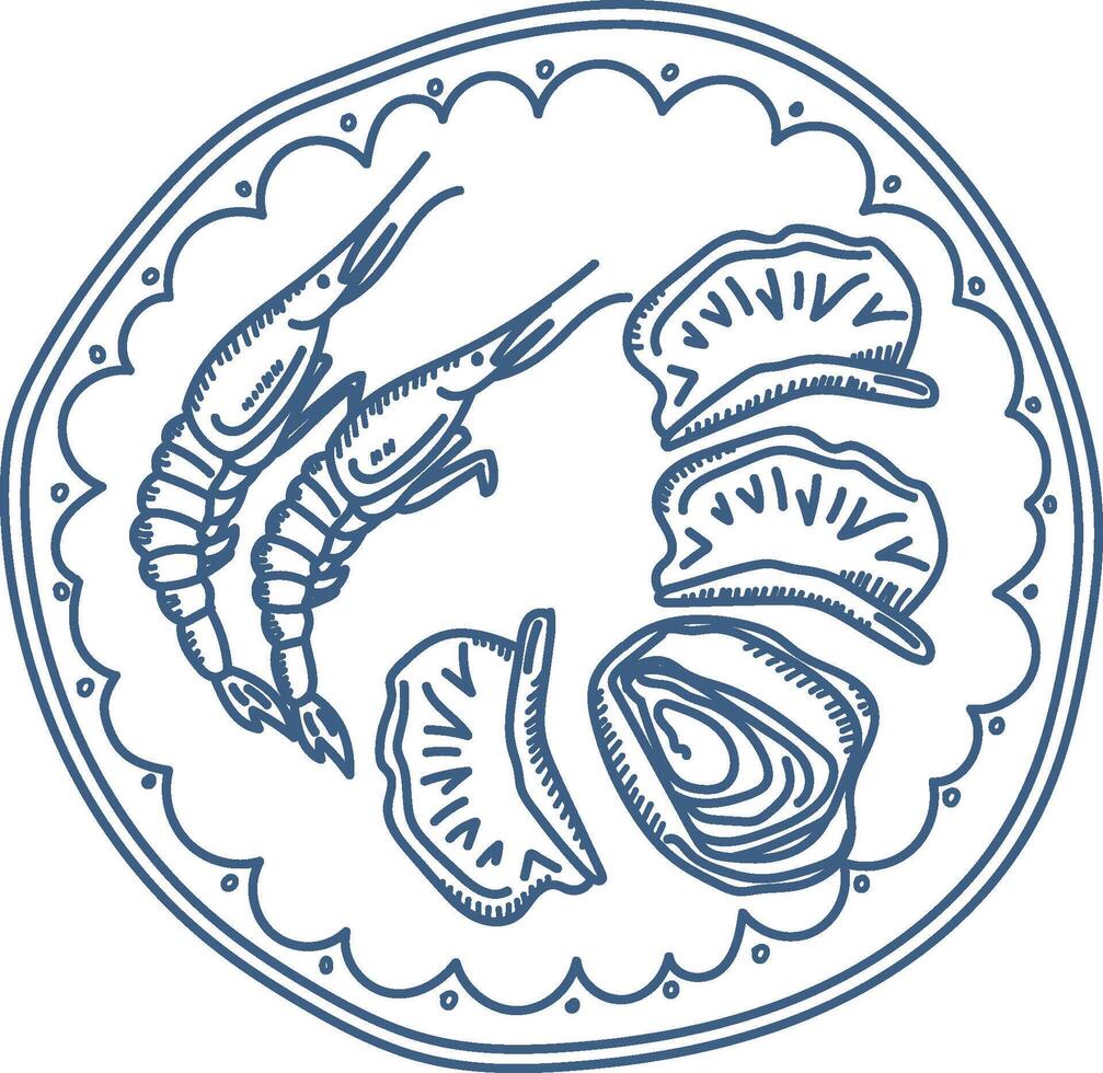 Elegant Seafood Plate Drawing vector
