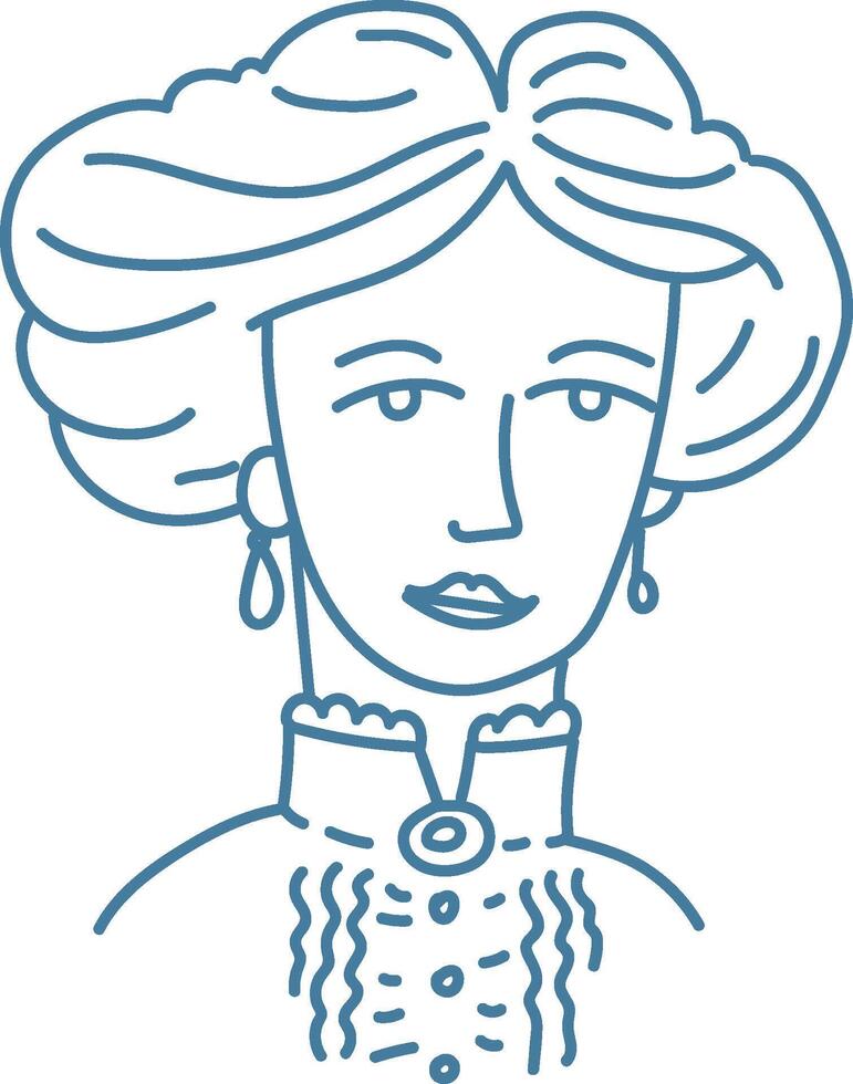 Elegant Vintage Portrait Line Art vector