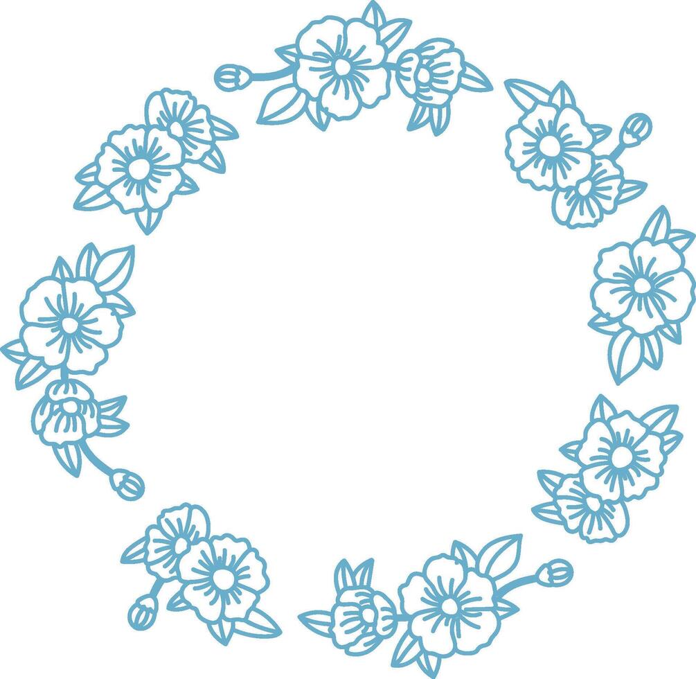 Floral Circle Wreath with Flowers Outline vector