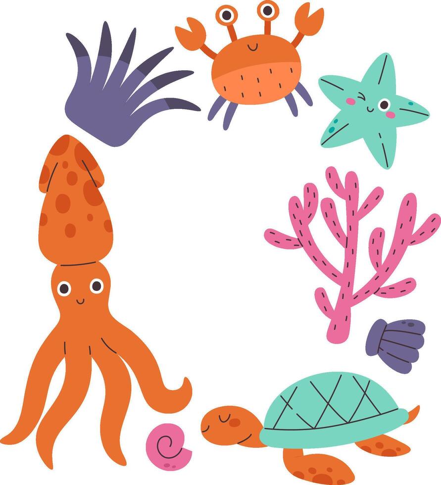 Underwater Animals Sea Creatures Frame vector