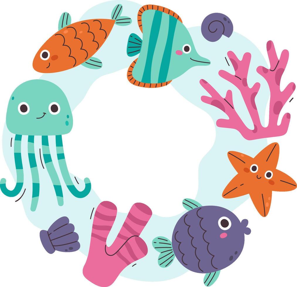 Cute Marine Life Frame vector