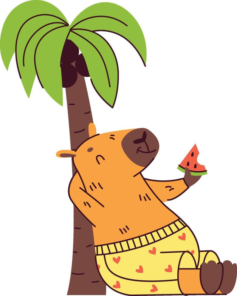 Relaxed Capybara Under Palm Tree vector