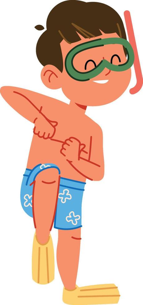 Boy Preparing for Snorkeling vector