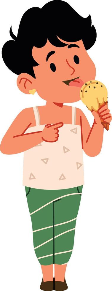 Boy Enjoying Ice Cream Cone vector