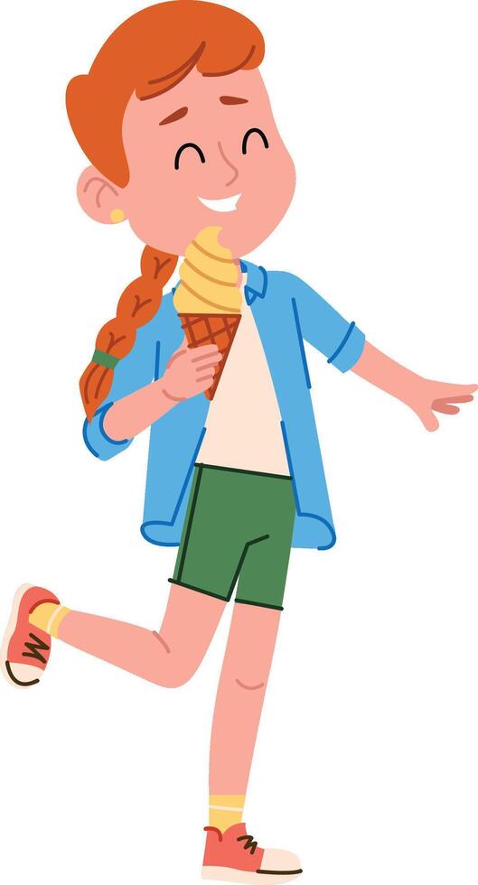 Girl Enjoying Ice Cream Cone vector