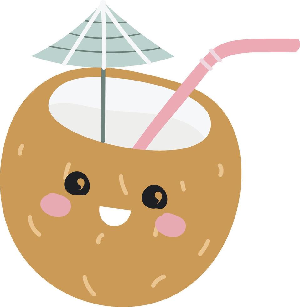 Smiling Coconut Drink with Straw Character vector