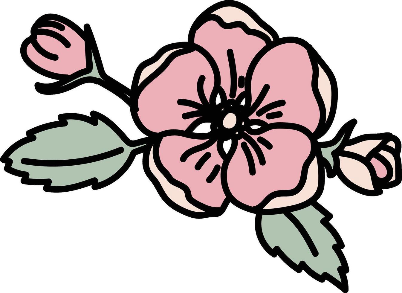 Floral Line Art with Leaves vector