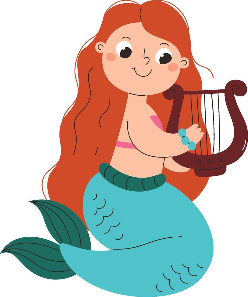 Mermaid Playing Harp vector