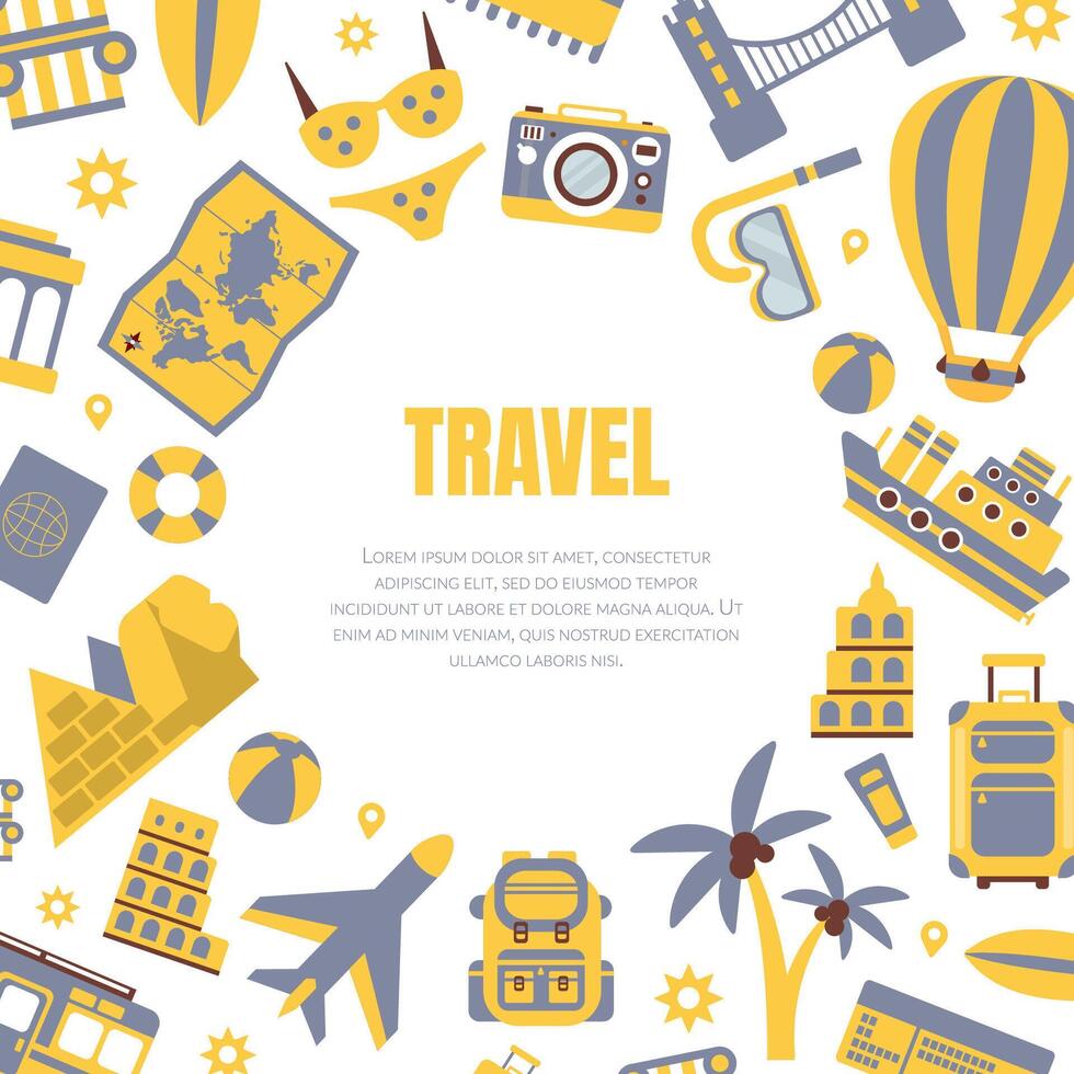 Travel Banner Template with Travelling Symbols Pattern and Space for Text Illustration vector