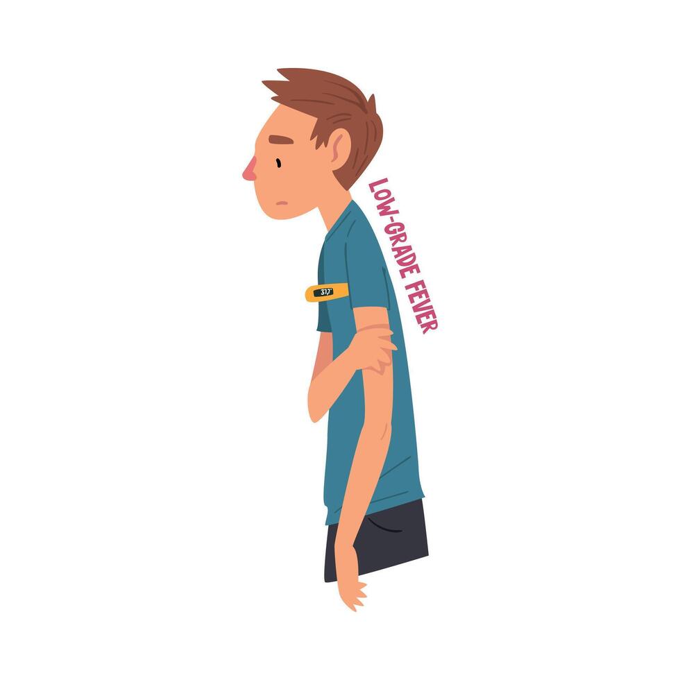 Cold Symptom, Man Having Low Grade Fever, Medical Treatment and Healthcare Concept Cartoon Style Illustration vector