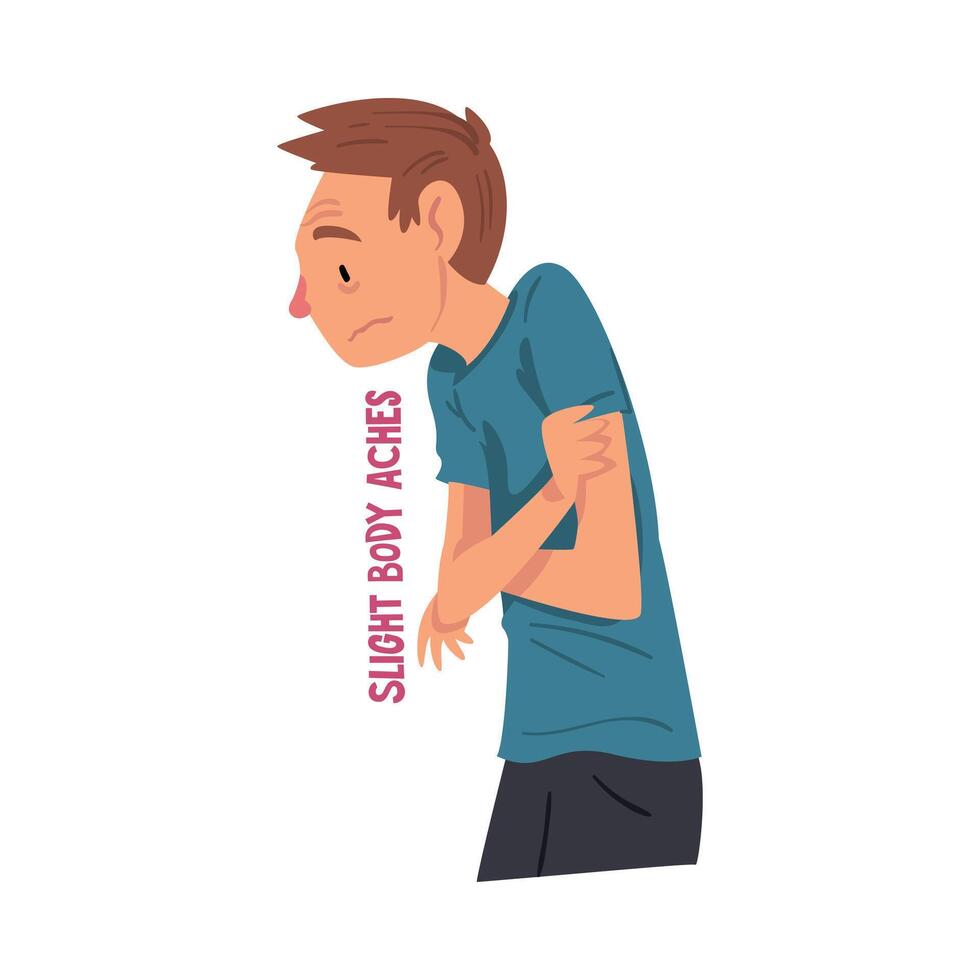 Cold Symptom, Man Suffering from Slight Body Aches, Medical Treatment and Healthcare Concept Cartoon Style Illustration vector