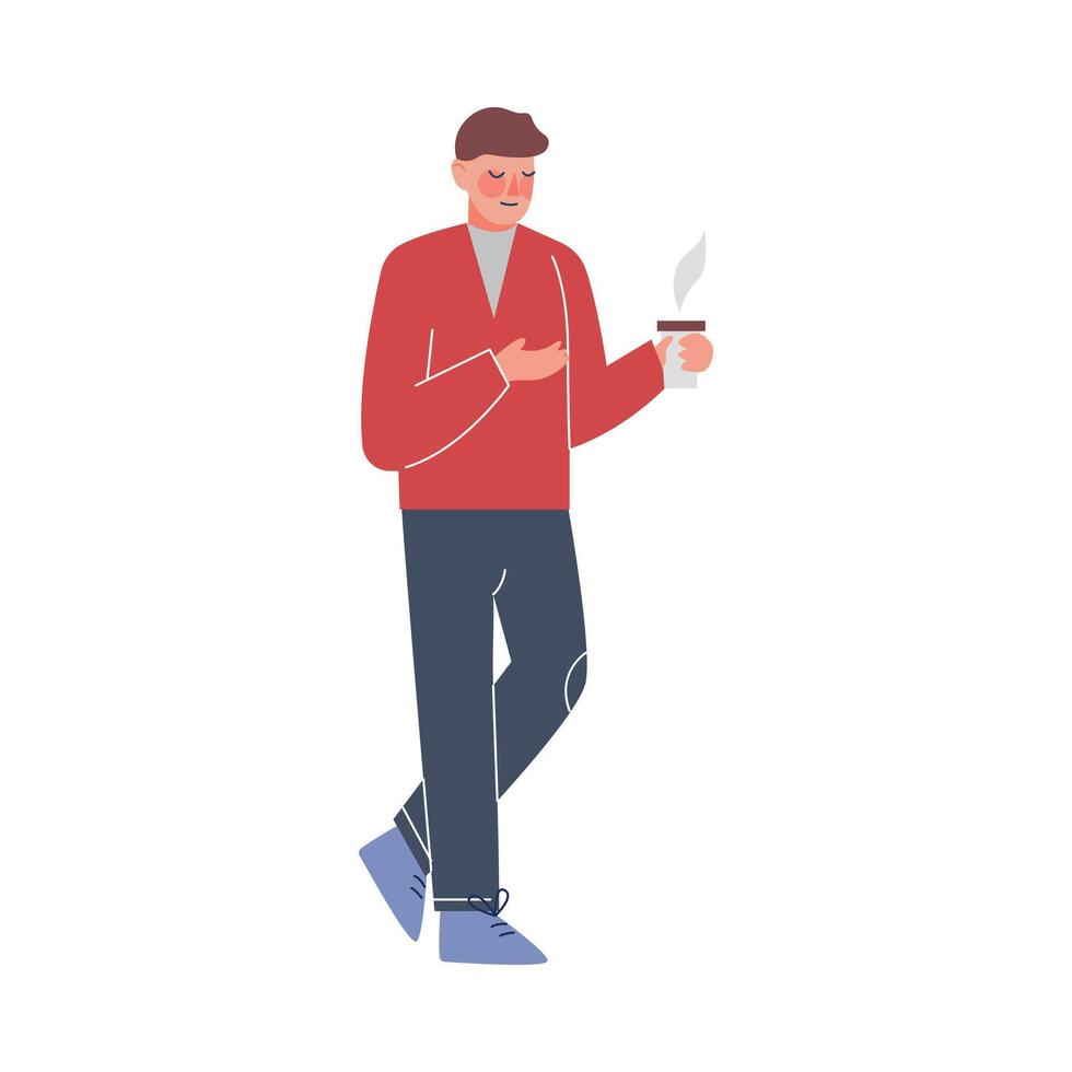 Businessman Standing with Paper Cup in his Hands and Talking, Working Process or Meeting Illustration on White Background vector