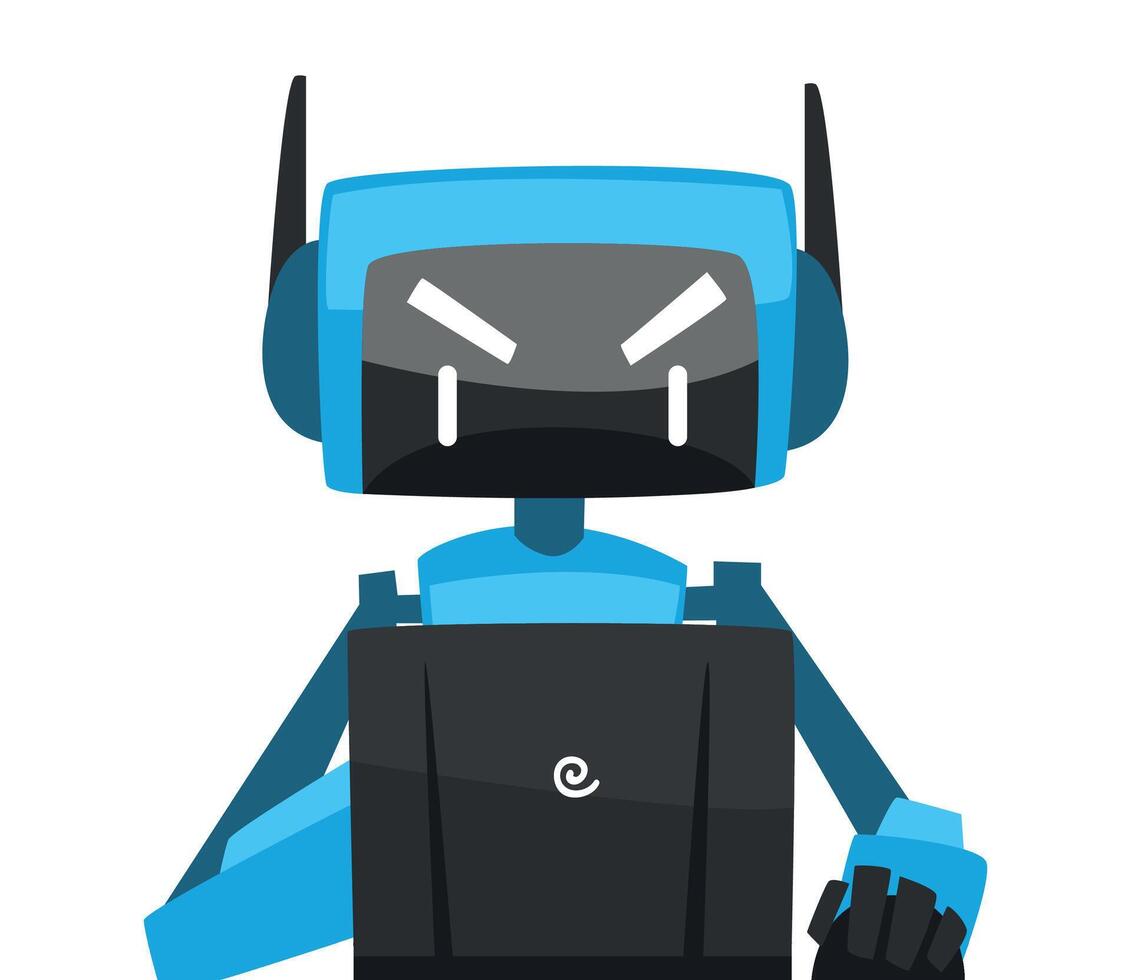 Robot Sitting in front of Computer, Android Working with Laptop, Artificial Intelligence Concept Illustration vector