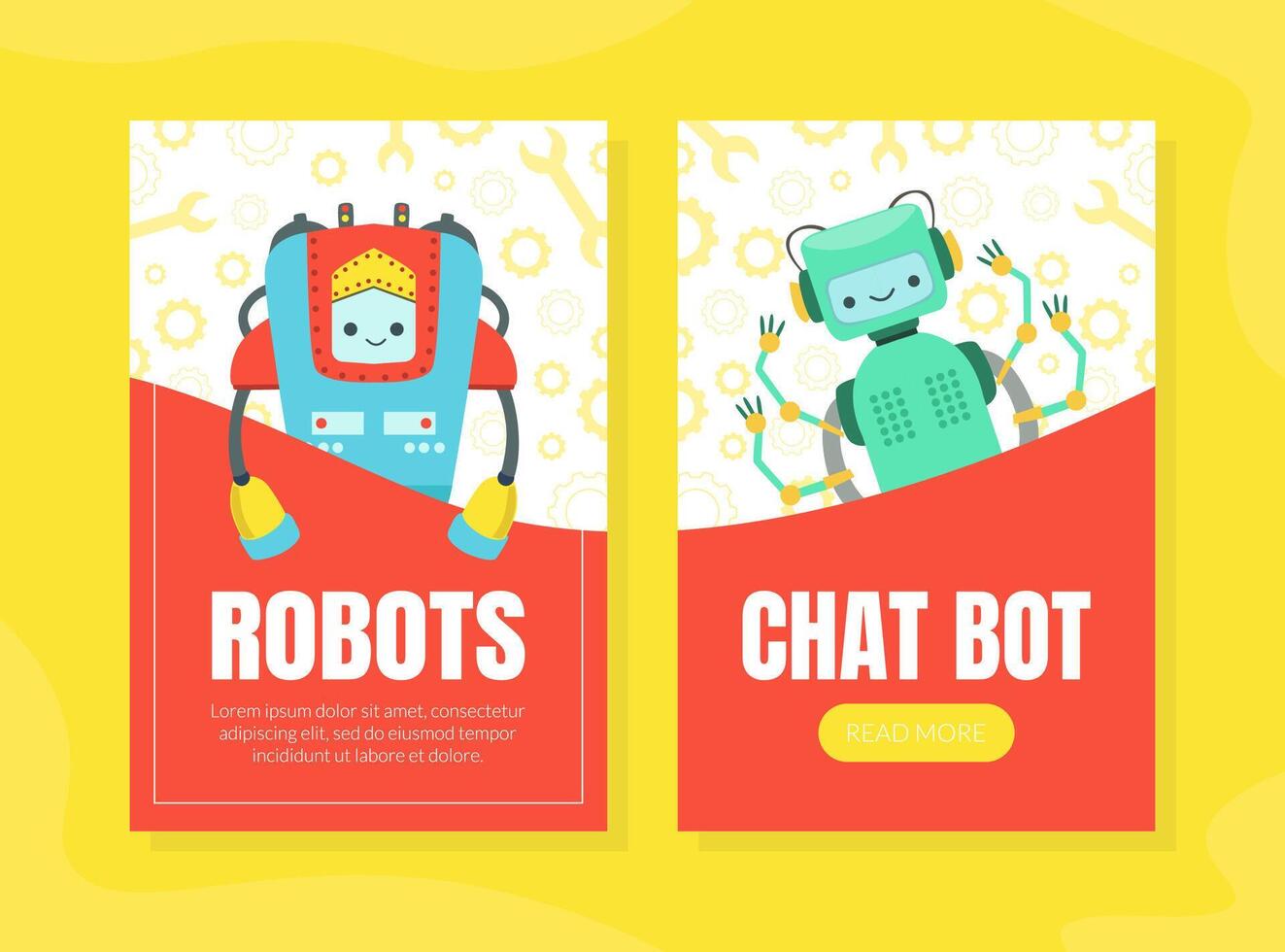 Chat Bot, Robots Landing Page Templates Set, Artificial Intelligence, Robotic Technology, Automation Concept Web Banner, Website, Homepage Illustration vector