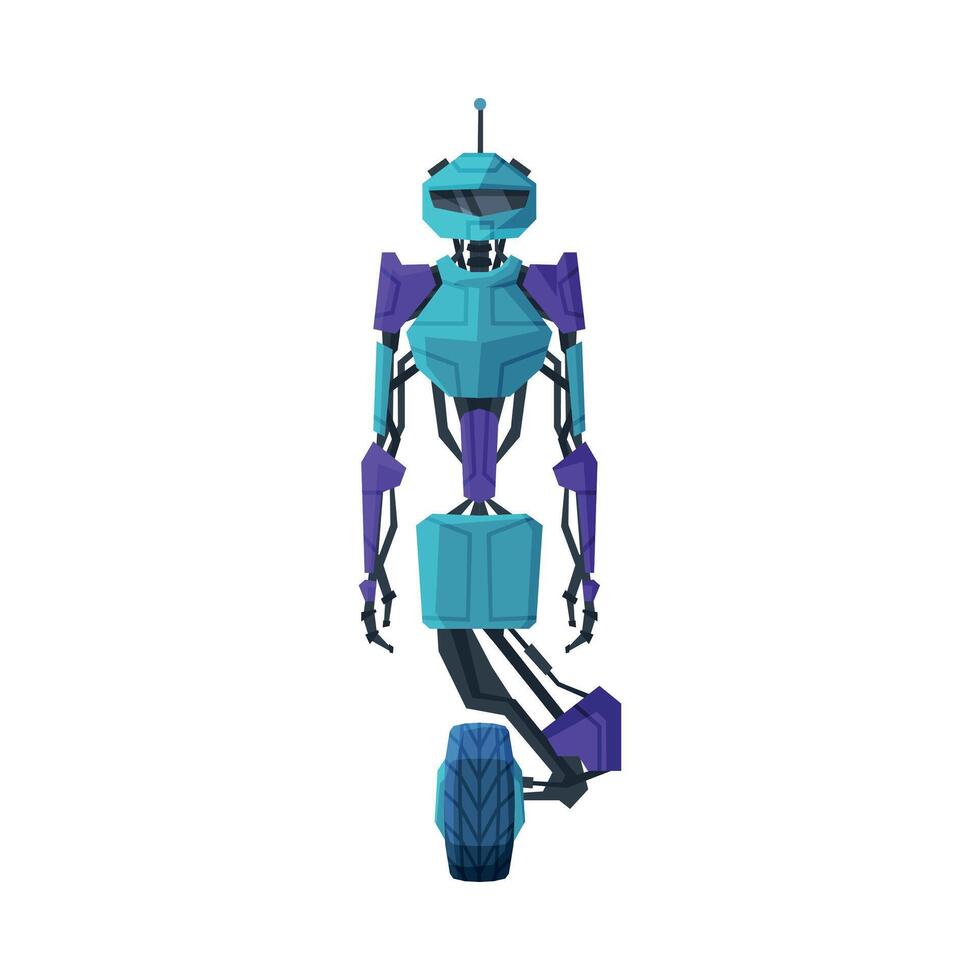 Modern Robot on Wheel, Robotic Technology, Cybernetic Artificial Intelligence Machine Illustration on White Background vector