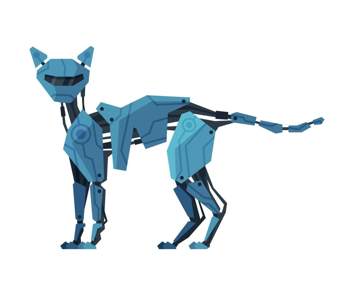 Cat Pet Animal Robot, Artificial Intelligence Robotic Creature Illustration on White Background vector