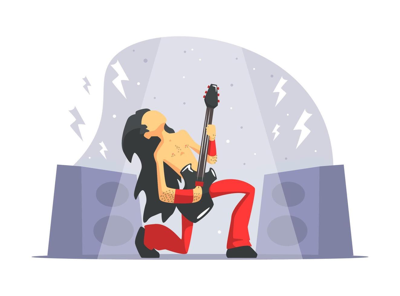 Rock Musician, Brutal Man Playing Guitar, Rock Band Member Character Cartoon Illustration vector