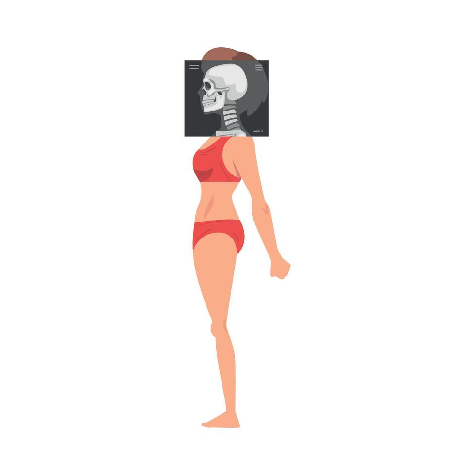 Female Skull Side View Roentgen Illustration. Radiographic Procedure Concept vector