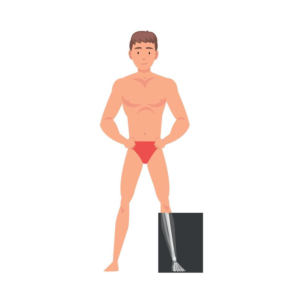 Young Man Standing in Undershorts Doing His Leg Roentgen Illustration vector