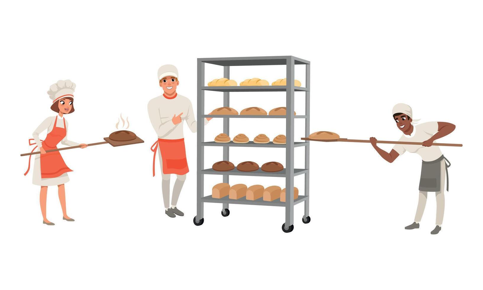 Bakers Characters Set, People in Uniform Working in Bakery Cartoon Style Illustration vector