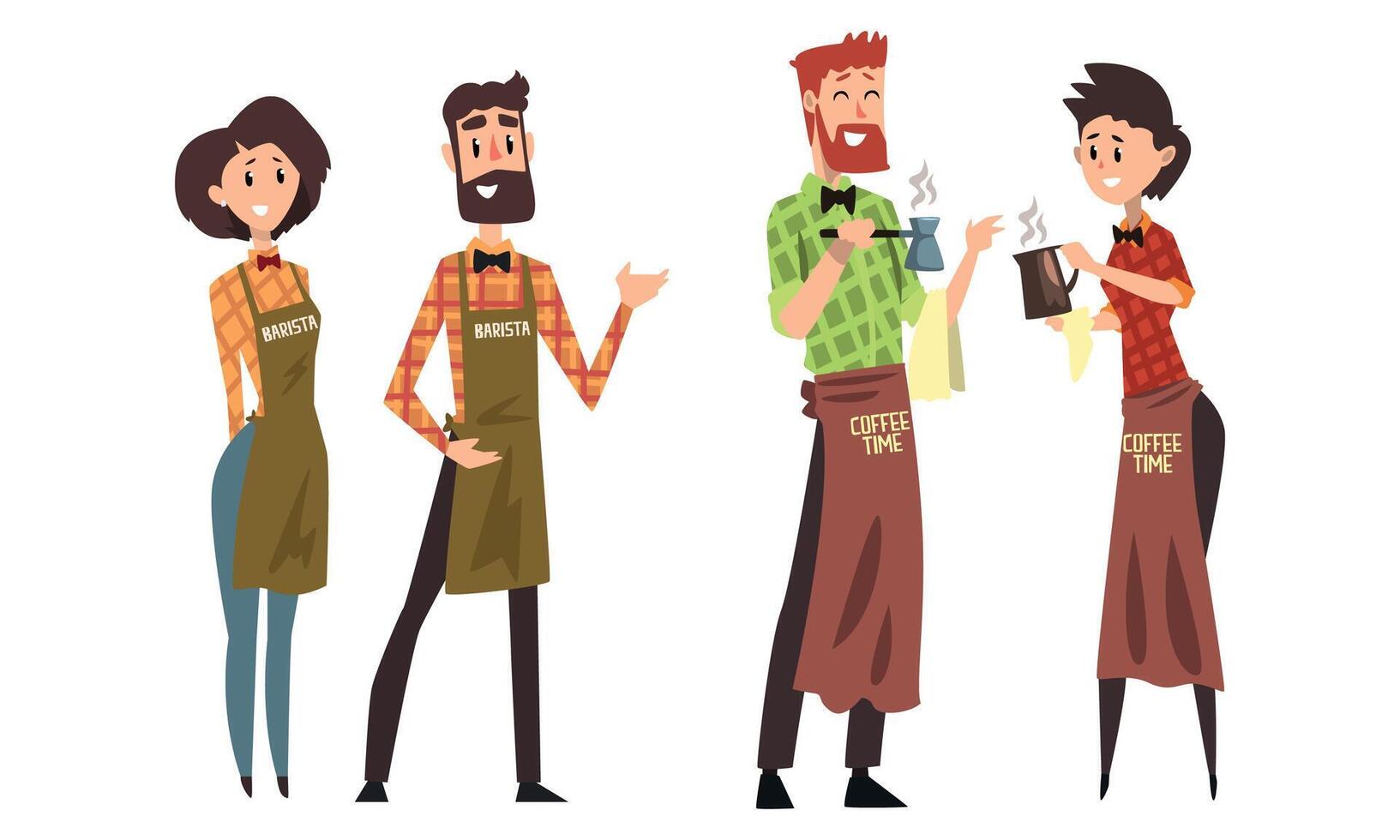 Barista Characters Set, Cafe Staff in Uniform Making Coffee Cartoon Style Illustration vector