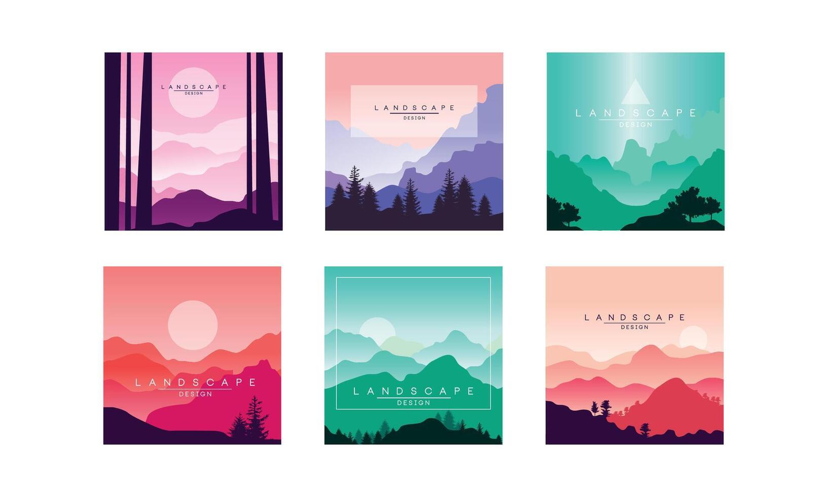 Beautiful Mountain Landscape in Different Times of Day Set, Summer Nature Scenery for Poster, Banner, Flyer or Cover Illustration vector