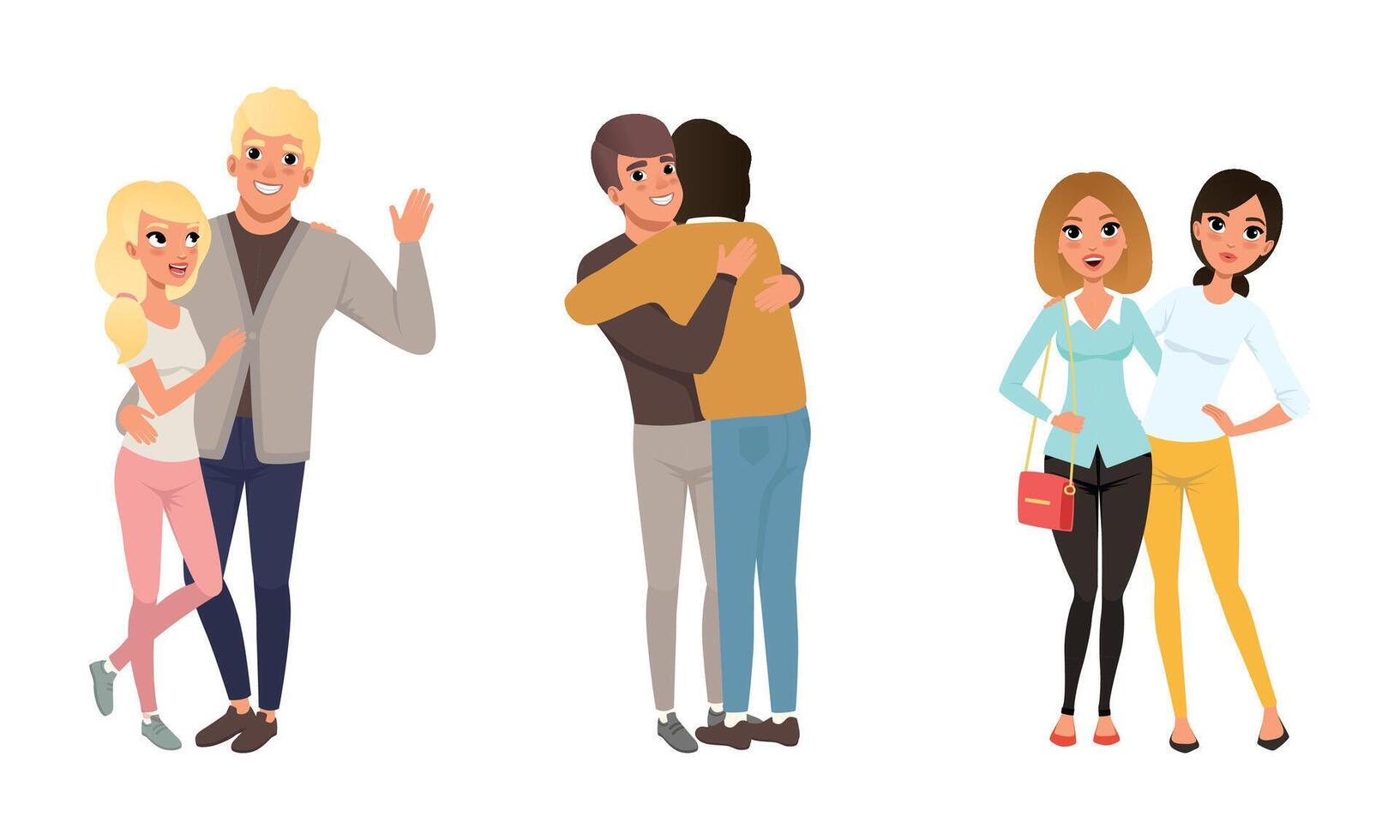 Set of Different Families, Happy Homosexual, Lesbian and Traditional Couples Cartoon Style Illustration vector