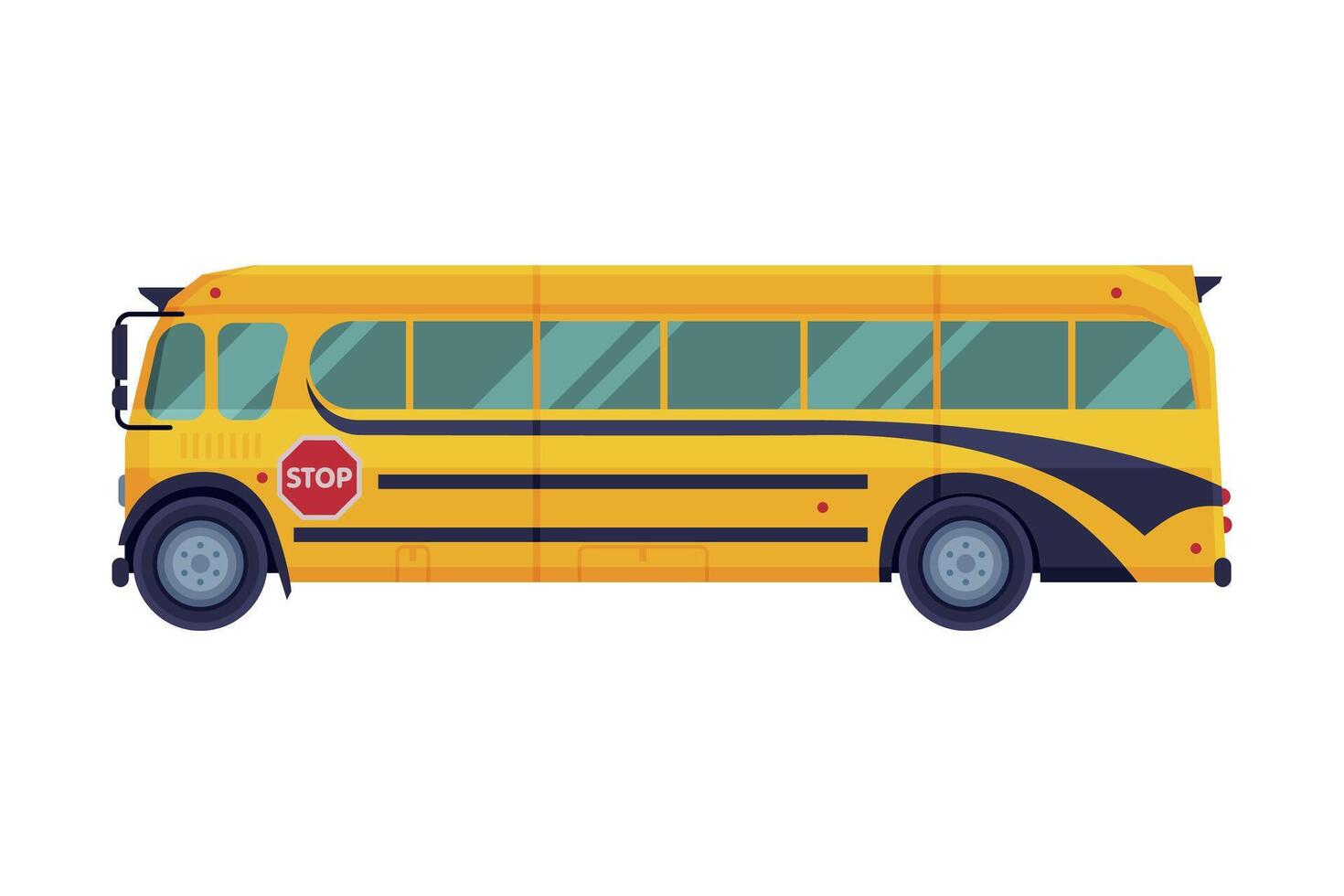 Side View of Yellow School Bus, School Students Transportation Vehicle Flat Style Illustration on White Background vector