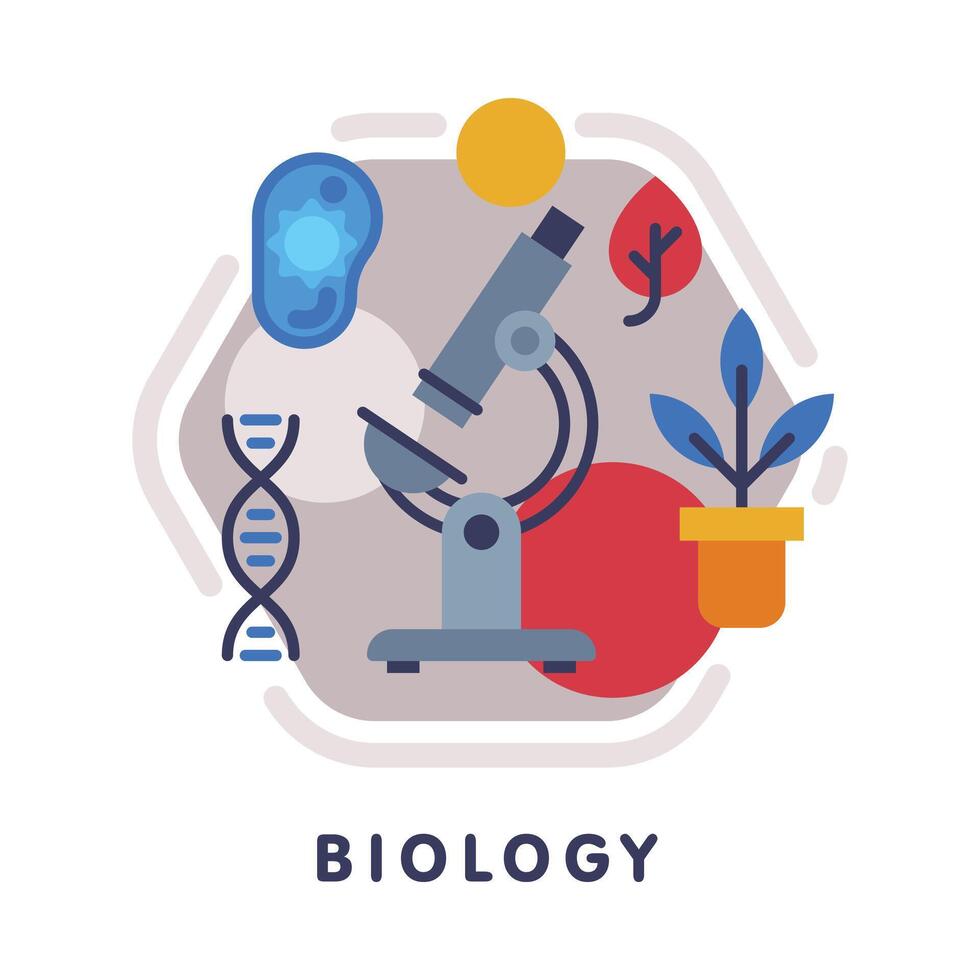 Biology School Subject Icon, Education and Science Discipline with Related Elements Flat Style Illustration vector