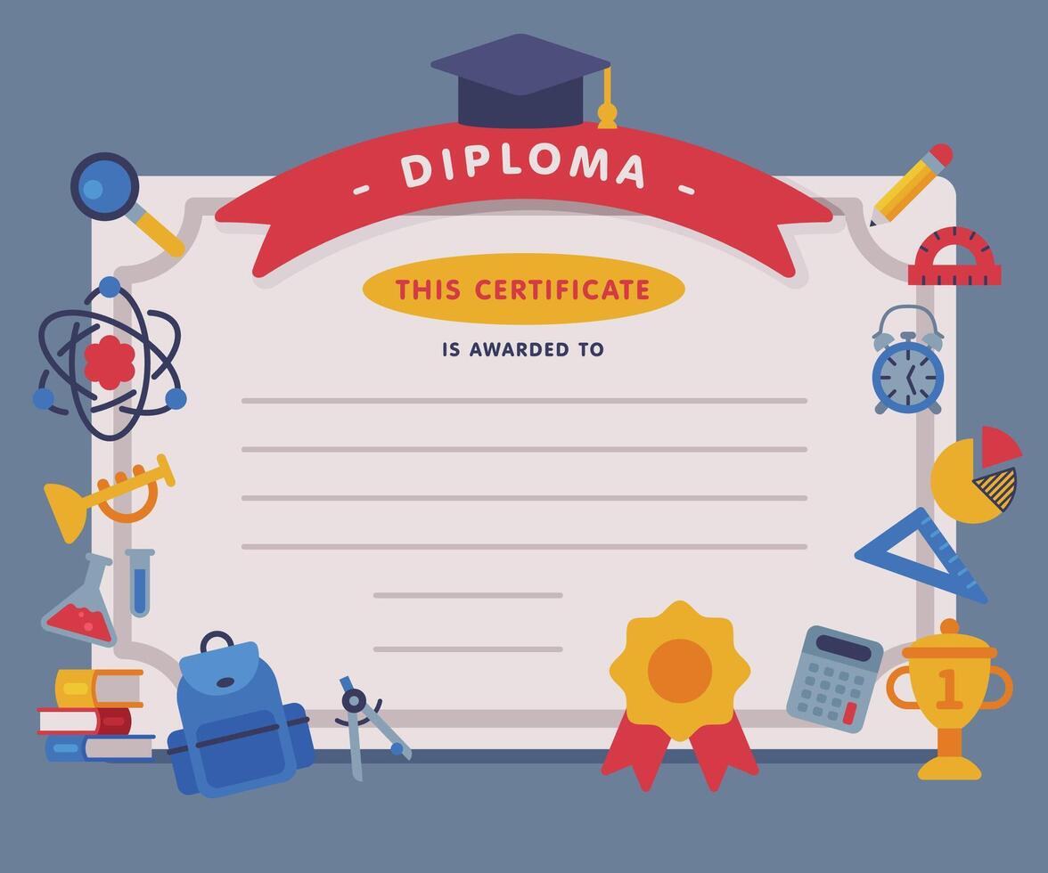 School Diploma Template, Appreciation of School Children Achievement Flat Illustration vector