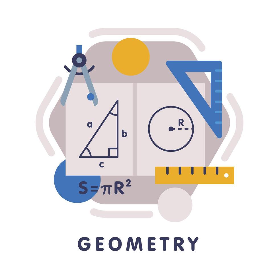Geometry School Subject Icon, Education and Science Discipline with Related Elements Flat Style Illustration vector