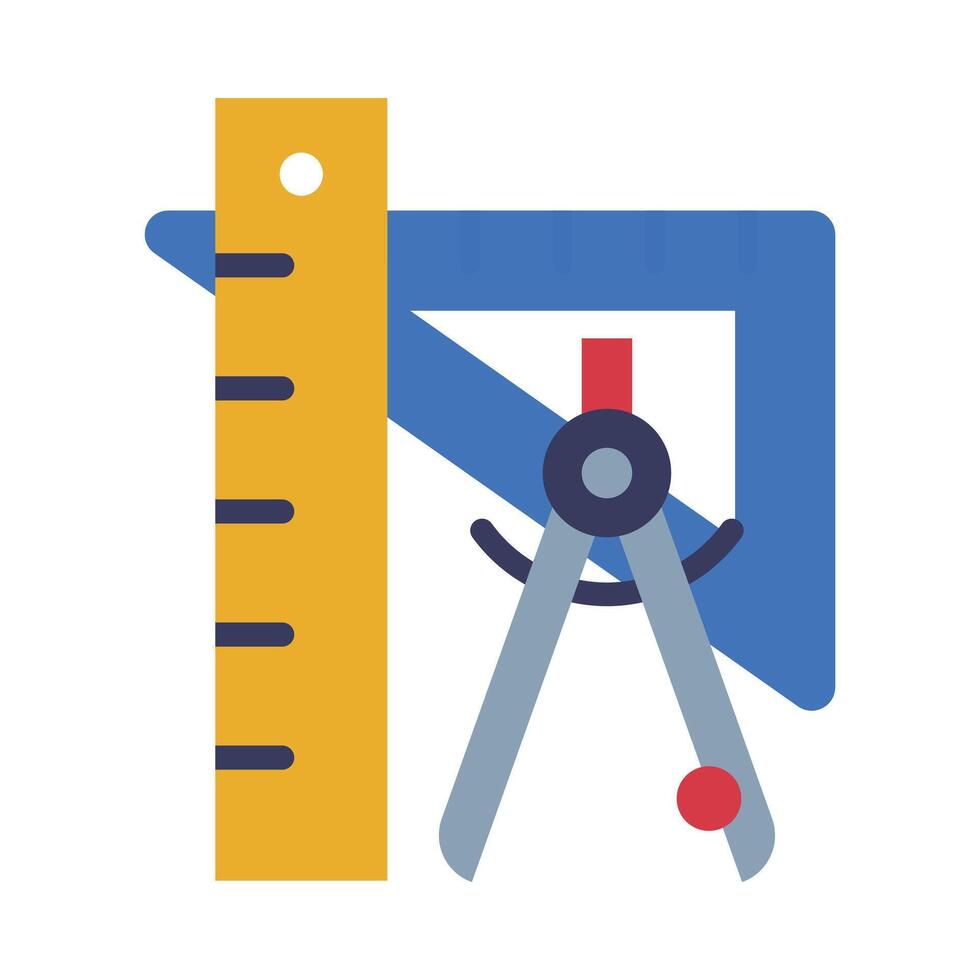 Triangle, Compass and Ruler Tools School Supplies, Educational and Back to School Elements Flat Style Illustration vector