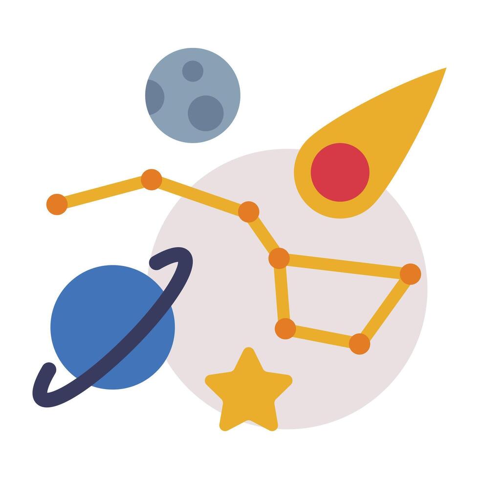 Astronomy Lesson Symbols, Education, Schooling and Learning Elements, Back to School Concept Flat Style Illustration vector