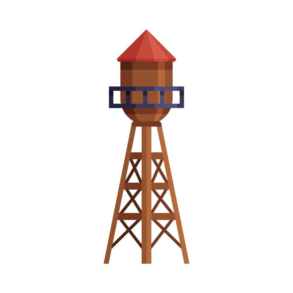 Water Tower, Traditional Wooden Farm Building Cartoon Illustration vector