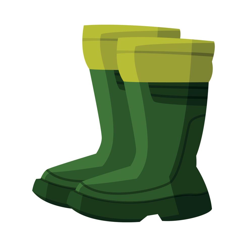 Pair of Green Rubber Boots, Outdoor Activity Apparel Cartoon Illustration vector