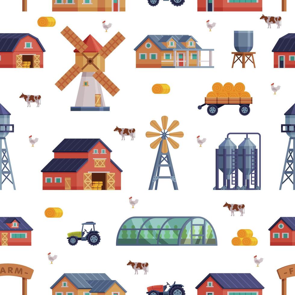 Farm Related Items Seamless Pattern, Country Objects Endless Repeating Print for Fabric, Wrapping Paper, Background Design Illustration vector