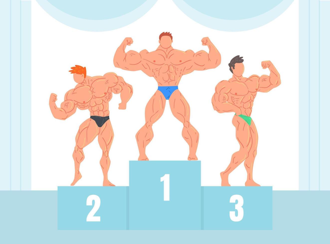 Male Bodybuilders Posing on the Podium and Showing Muscles Cartoon Illustration vector