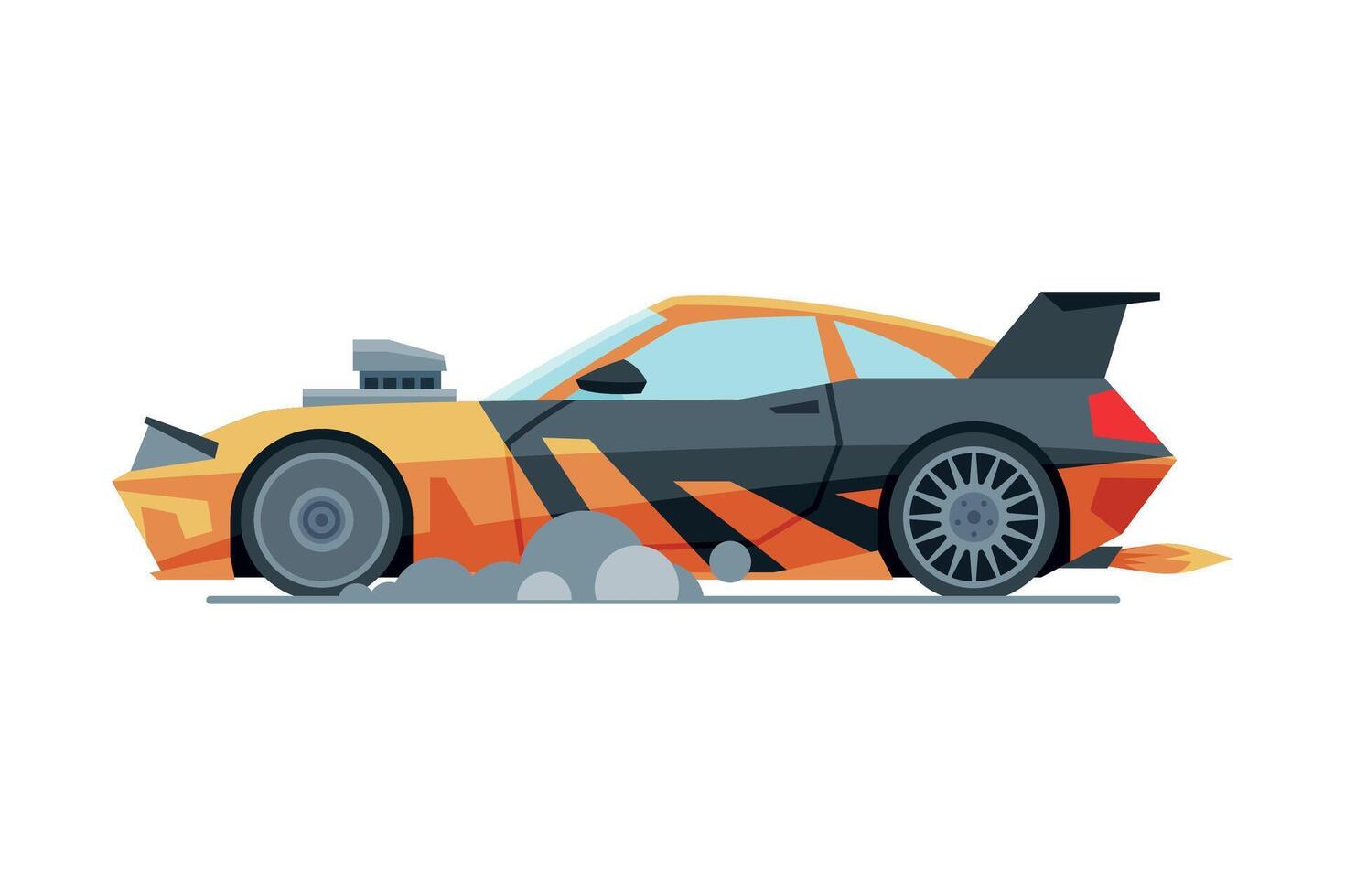 Black and Orange Sport Racing Car, Side View, Fast Motor Racing Bolid Illustration vector
