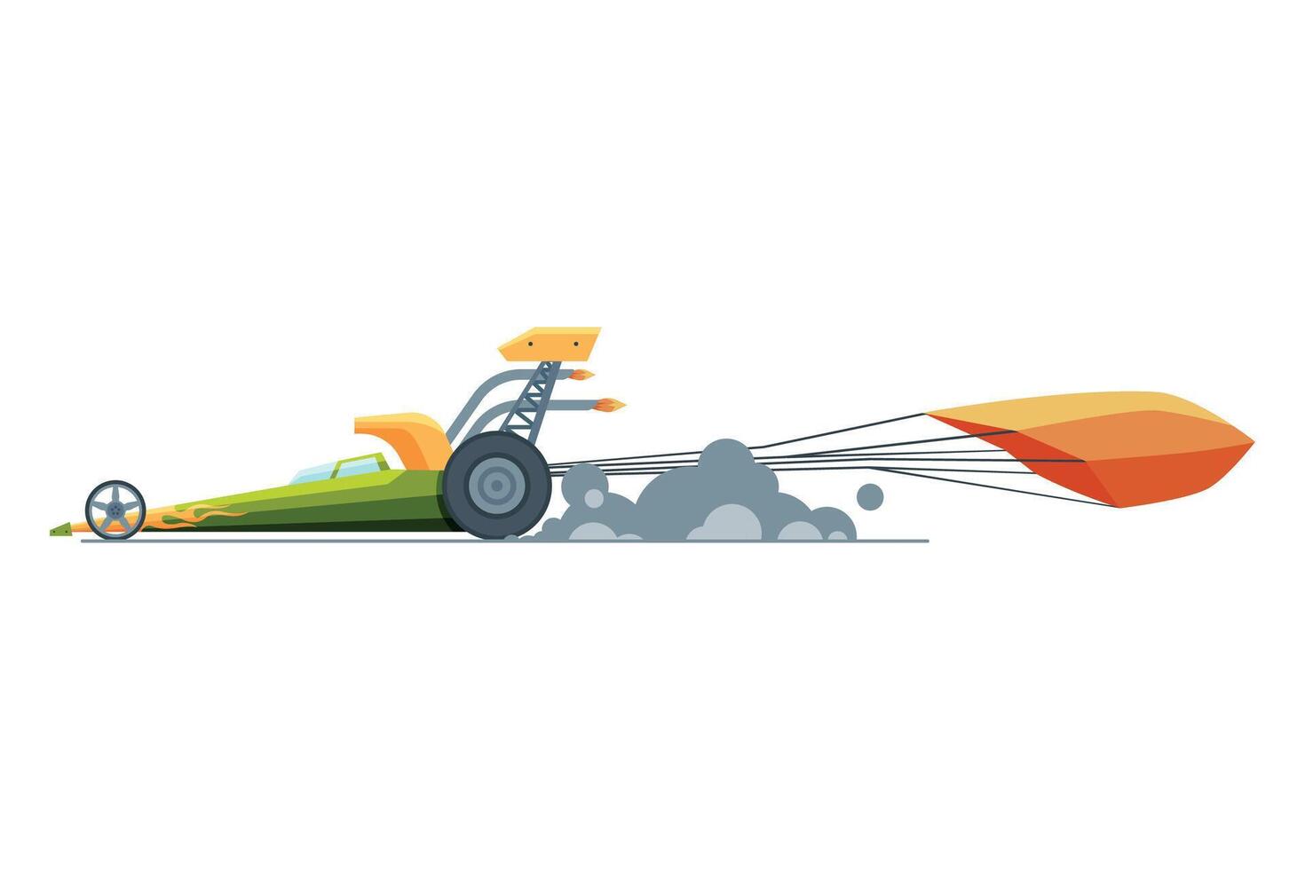 Sport Racing Car, Side View, Fast Motor Racing Bolid with Parachute Illustration vector