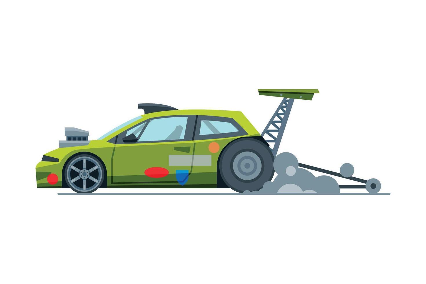 Sport Racing Car, Side View, Fast Motor Racing Green Vehicle Illustration vector