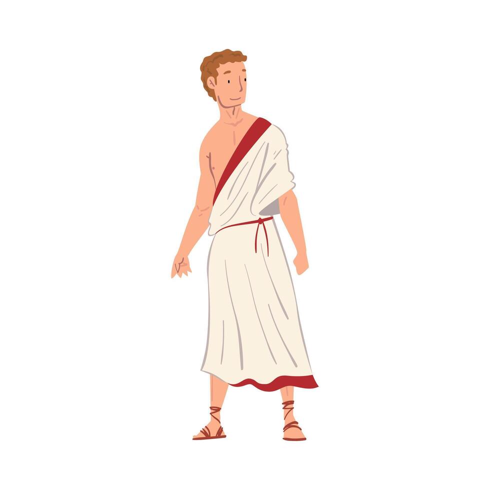Roman Man in Traditional Clothes, Ancient Rome Citizen Character in White Tunic And Sandals Illustration vector