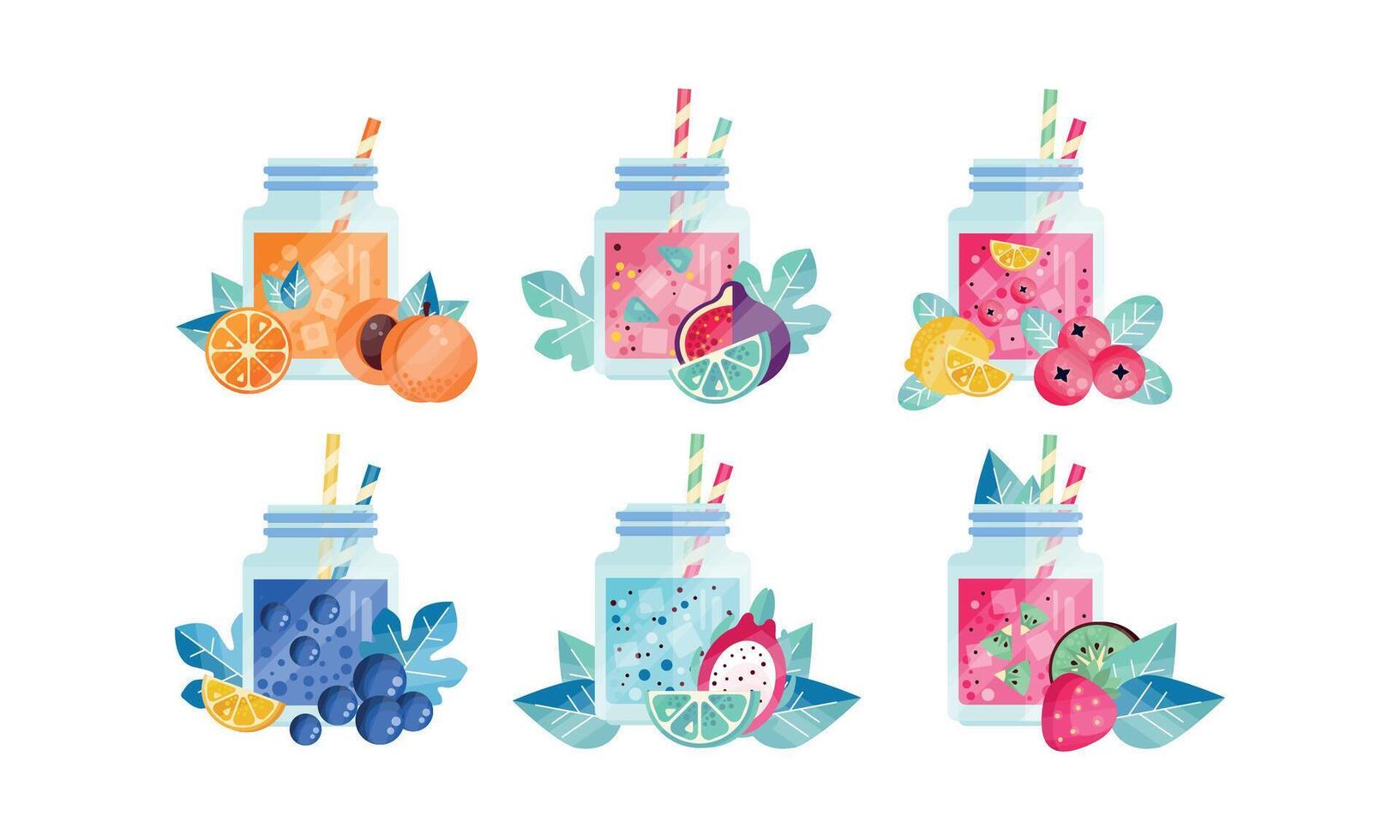 Fruit Smoothie Drinks Set, Nutritious Organic Fresh Healthy Food Illustration vector