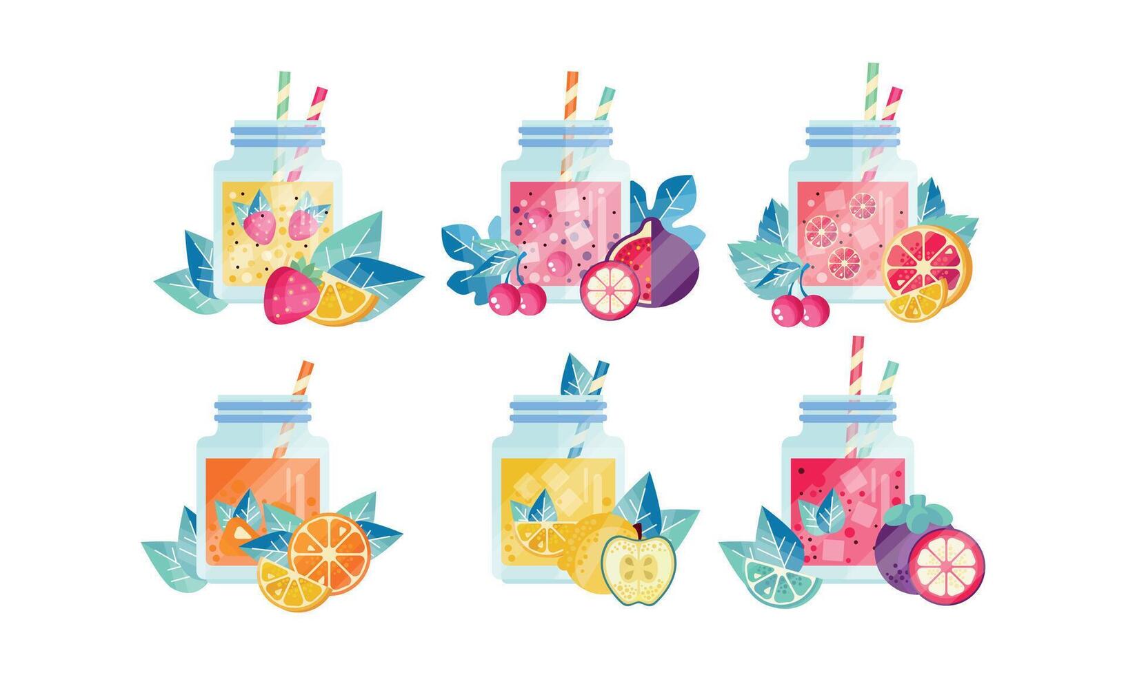 Fruit Smoothie Drinks Set, Nutritious Fresh Healthy Detox Beverages Illustration vector