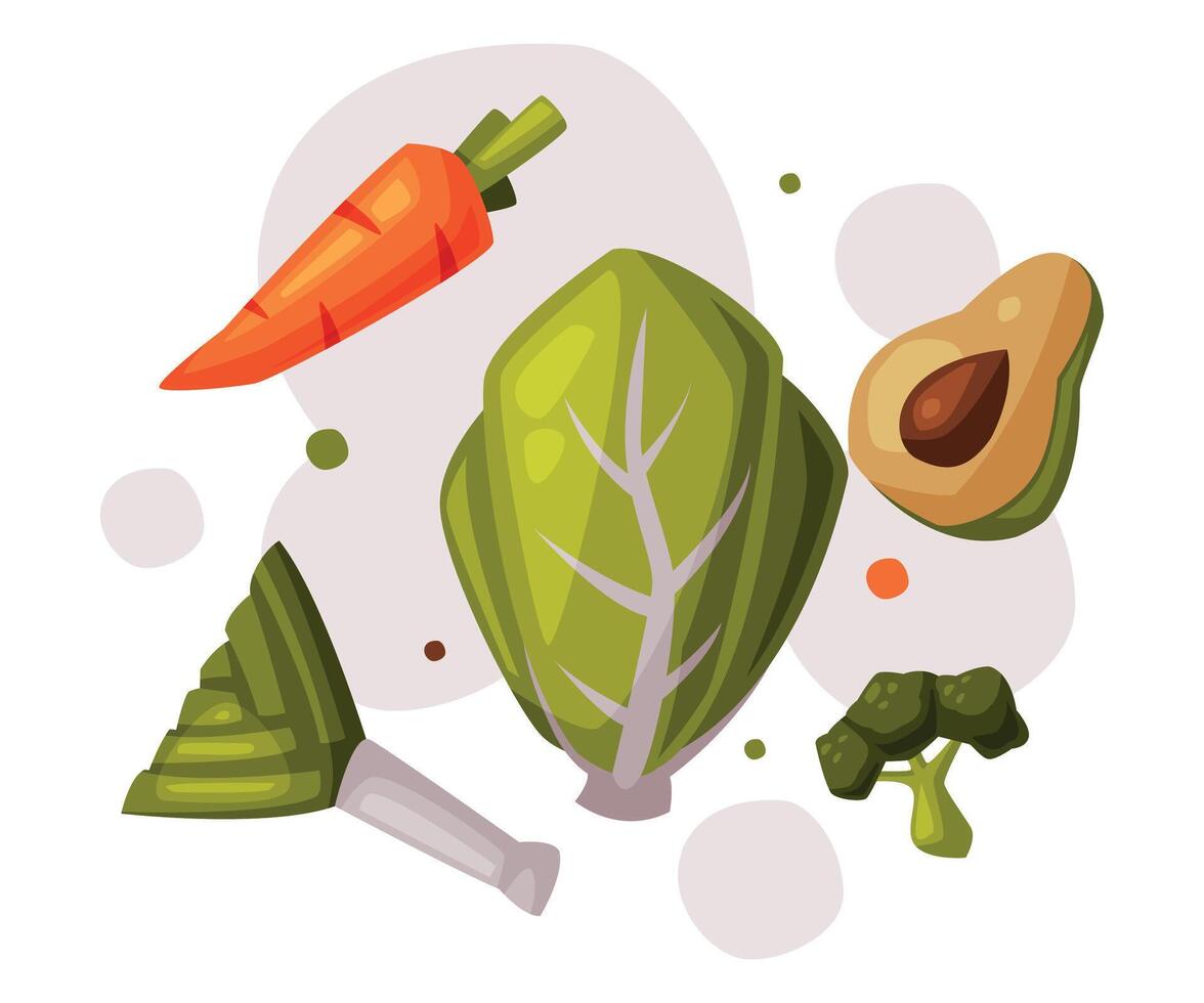 Healthy Diet, Fresh Organic Vegetables, Useful Products with Health Benefits Cartoon Style Illustration vector