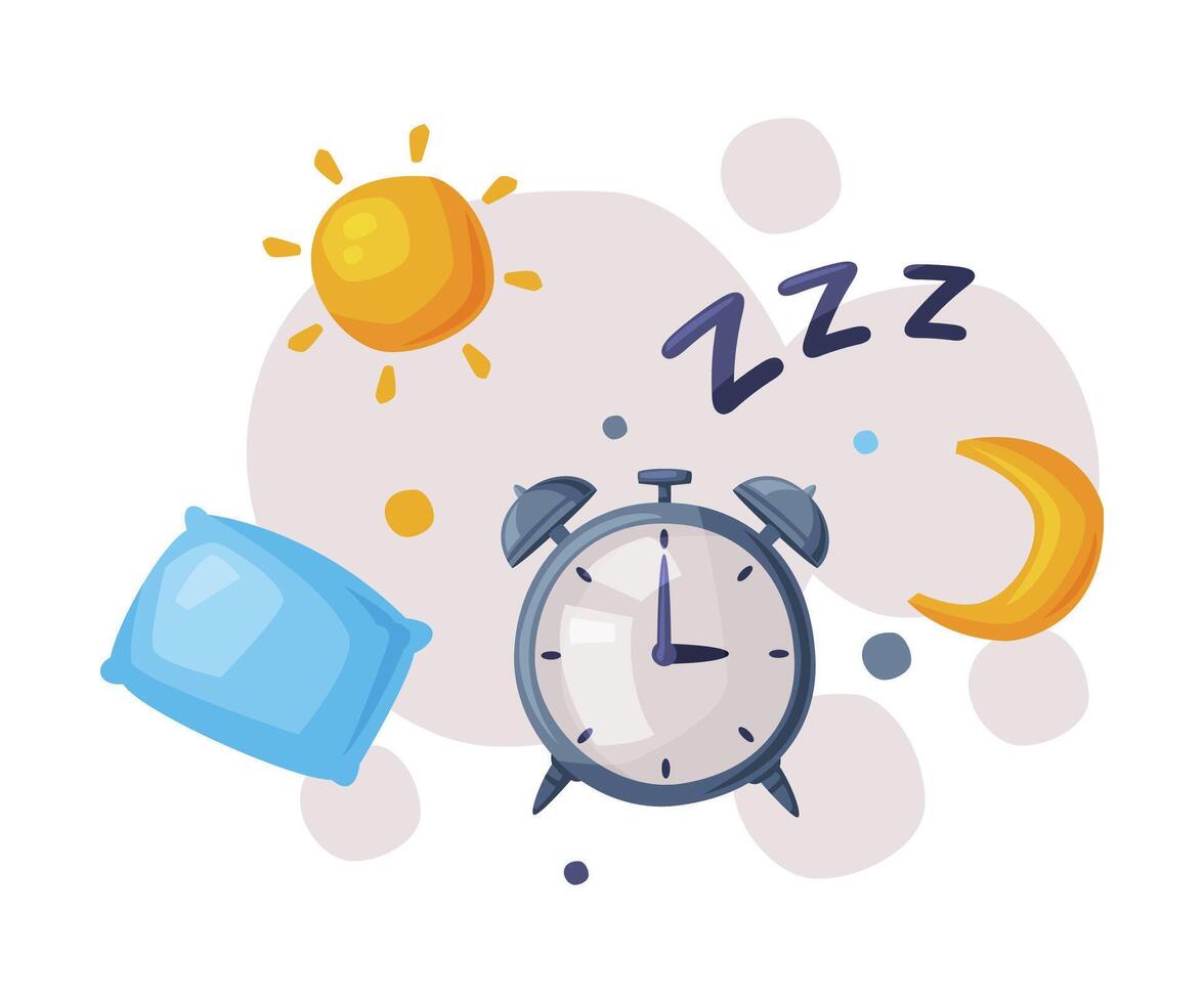 Sleep Alarm Clock, Sleep and Rest Mode Cartoon Style Illustration on White Background vector
